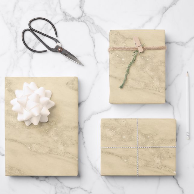 Luxury Champagne Gold Glitter Marble Customize Wrapping Paper Sheets (Front)