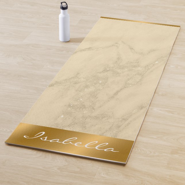 Luxury Champagne Gold Glitter Marble Customize Yoga Mat (In Situ)