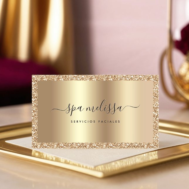 Luxury Champagne Gold Glitter Script Monogram Chic Business Card (Creator Uploaded)