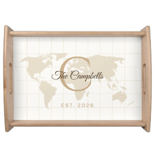 Luxury Champagne Gold Map Monogram Initial Serving Tray