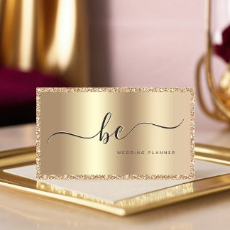 Luxury Champagne Gold Script Monogram Modern Business Card