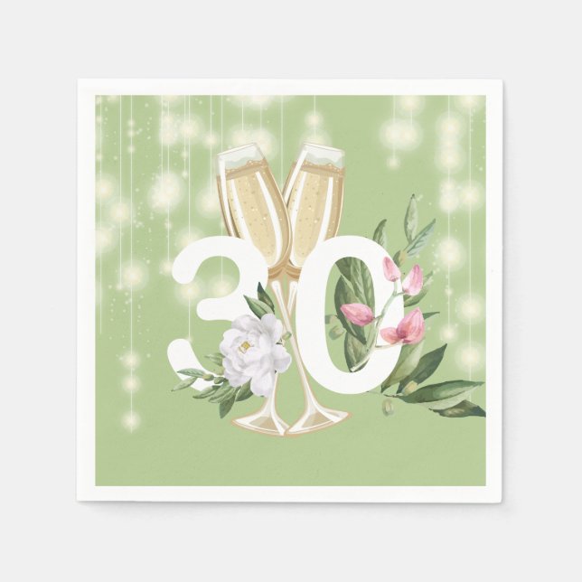 Luxury Champagne Green 30th Birthday Napkins (Front)