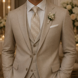 Luxury Champagne Ivory Regency Stripe Neck Tie