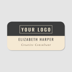Luxury Charcoal Champagne Custom Logo Name Badge