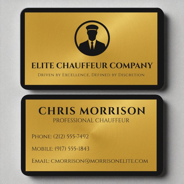 Luxury Chauffeur Elegant Gold Black Editable Logo Business Card (Creator Uploaded)