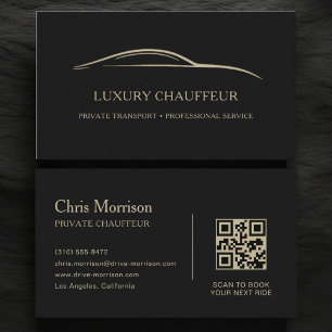 Luxury Chauffeur QR Code Black & Gold Business Card
