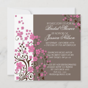 Luxury Cherry Blossom Brown Shower Invite