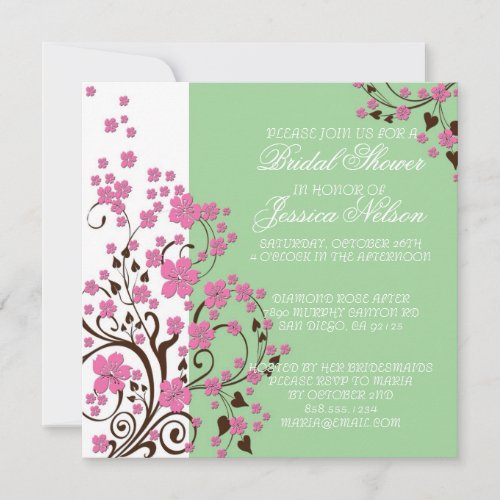 Luxury Cherry Blossom Green Shower Invite