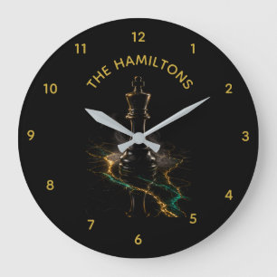 Luxury Chess King Emerald Gold Custom Name Large Clock