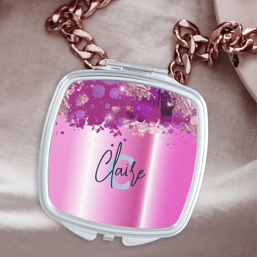 Luxury Chic Artistic Modern Glam Pink Metallic Compact Mirror