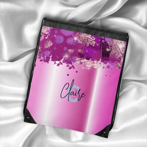 Luxury Chic Artistic Modern Glam Pink Metallic Drawstring Bag