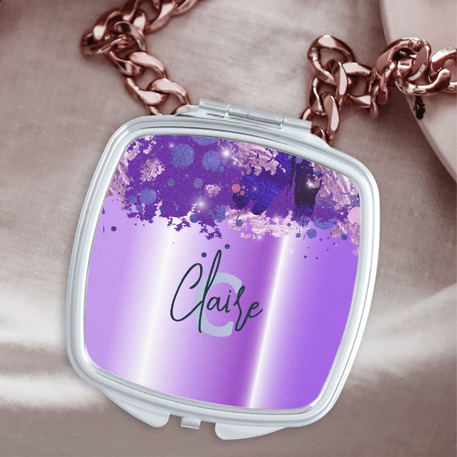 Luxury Chic Artistic Modern Glam Purple Metallic Compact Mirror (Creator Uploaded)