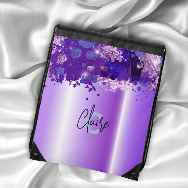 Luxury Chic Artistic Modern Glam Purple Metallic Drawstring Bag (Creator Uploaded)