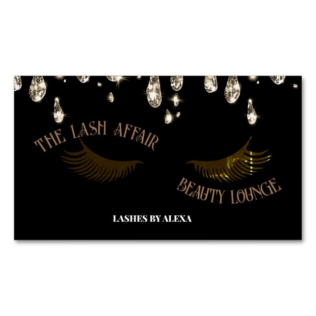 luxury chic black and gold dripping QRcode lashes  Business Card Magnet (Front)