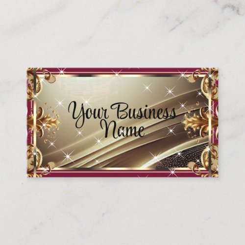 Luxury Chic Black Gold Burgundy Red Ombre Ornate Business Card