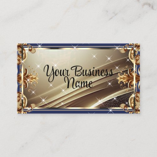 Luxury Chic Black Gold Royal Blue Ombre Ornate Business Card