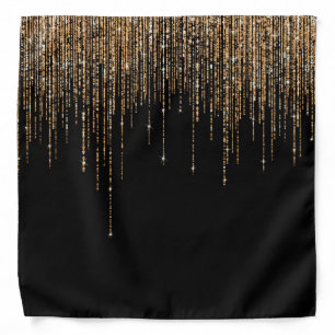Luxury Chic Black Gold Sparkly Glitter Fringe Bandana