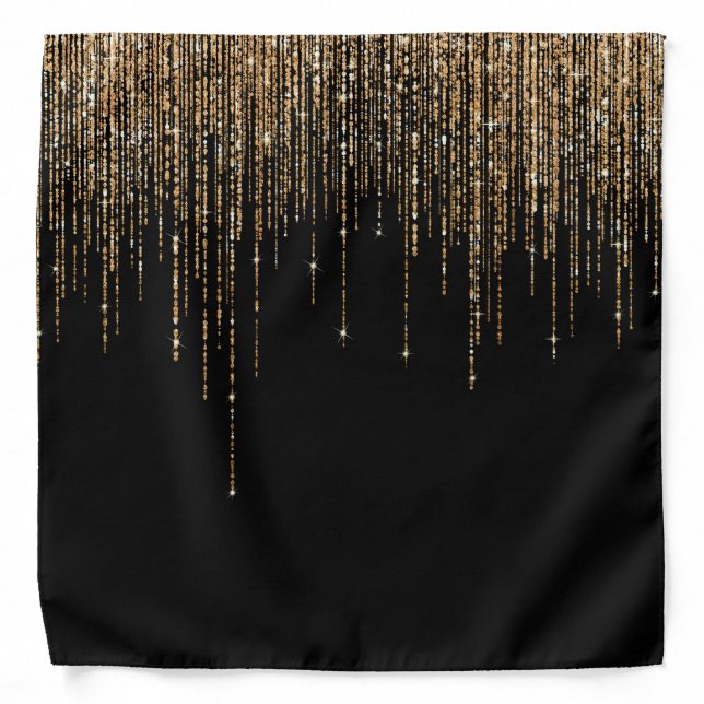 Luxury Chic Black Gold Sparkly Glitter Fringe Bandana (Front)