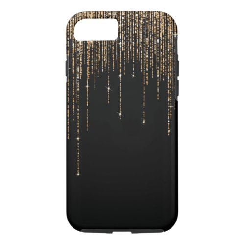 Luxury Chic Black Gold Sparkly Glitter Fringe iPhone 87 Case