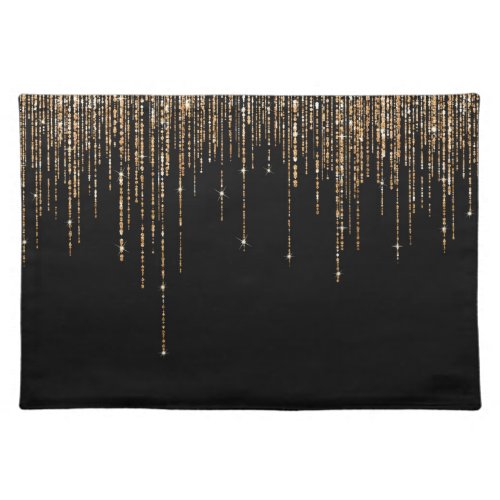 Luxury Chic Black Gold Sparkly Glitter Fringe Cloth Placemat