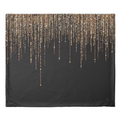 Luxury Chic Black Gold Sparkly Glitter Fringe Duvet Cover
