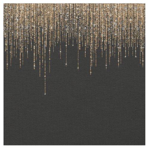 Luxury Chic Black Gold Sparkly Glitter Fringe Fabric