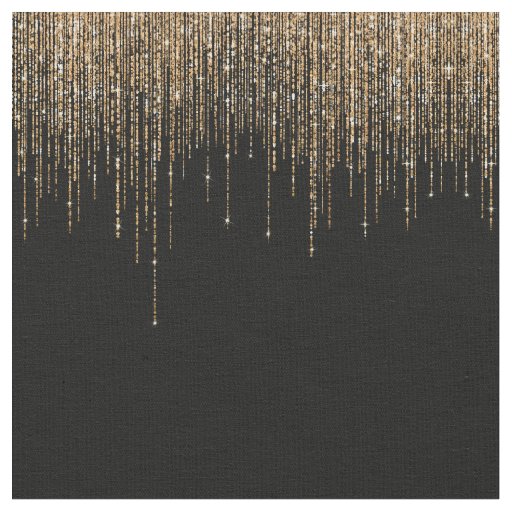 Luxury Chic Black Gold Sparkly Glitter Fringe Fabric