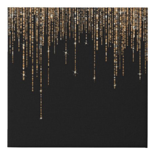 Luxury Chic Black Gold Sparkly Glitter Fringe Faux Canvas Print