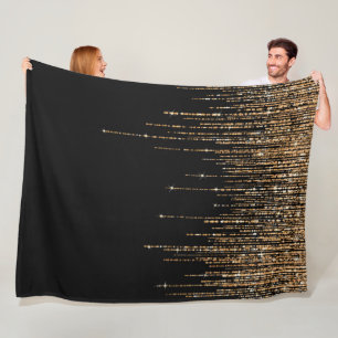 Luxury Chic Black Gold Sparkly Glitter Fringe Fleece Blanket