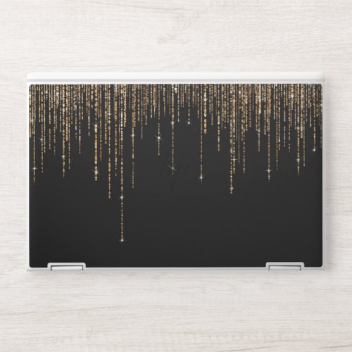 Luxury Chic Black Gold Sparkly Glitter Fringe HP Laptop Skin