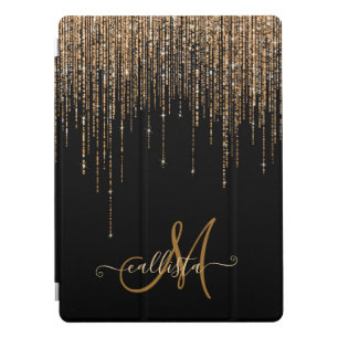 Luxury Chic Black Gold Sparkly Glitter Fringe iPad Pro Cover