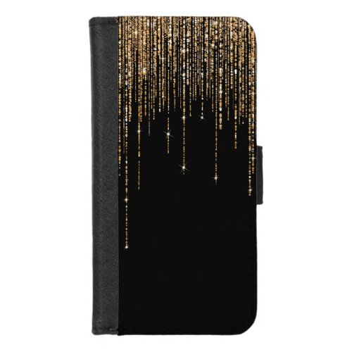 Luxury Chic Black Gold Sparkly Glitter Fringe iPhone 87 Wallet Case