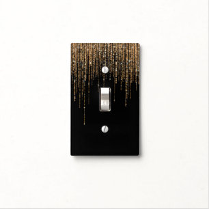 Luxury Chic Black Gold Sparkly Glitter Fringe Light Switch Cover