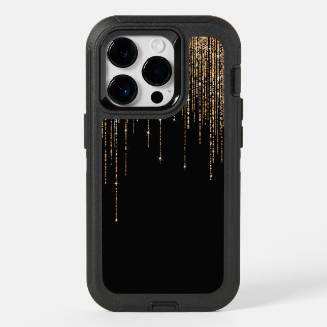 Luxury Chic Black Gold Sparkly Glitter Fringe Otterbox iPhone Case (Back)