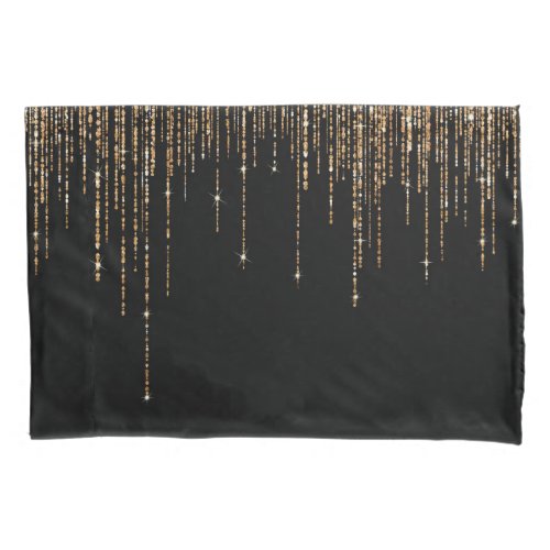 Luxury Chic Black Gold Sparkly Glitter Fringe Pillow Case
