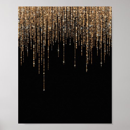 Luxury Chic Black Gold Sparkly Glitter Fringe Poster