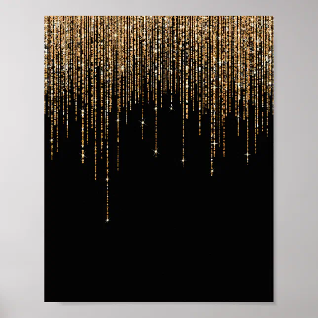 Luxury Chic Black Gold Sparkly Glitter Fringe Poster | Zazzle