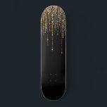 Luxury Chic Black Gold Sparkly Glitter Fringe Skateboard<br><div class="desc">This glamorous and luxury print is the perfect design for the stylish and trendy woman. It features a faux sparkly gold glitter fringe curtain with faux glitter typography on top of a simple black background. It's an elegant, chic, trendy, and modern bling design with a Hollywood vibe! ***IMPORTANT DESIGN NOTE:...</div>
