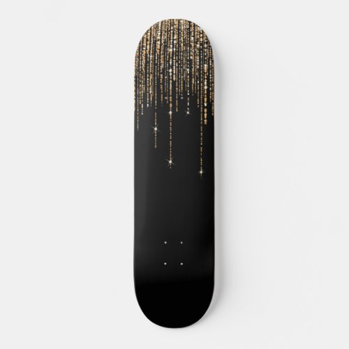 Luxury Chic Black Gold Sparkly Glitter Fringe Skateboard