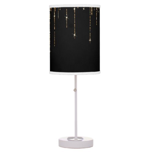 Luxury Chic Black Gold Sparkly Glitter Fringe Table Lamp