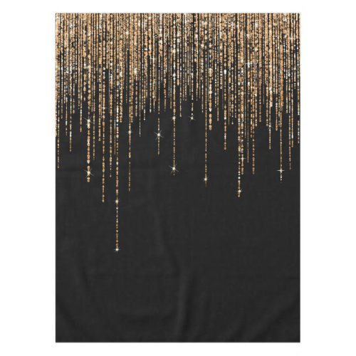 Luxury Chic Black Gold Sparkly Glitter Fringe Tablecloth