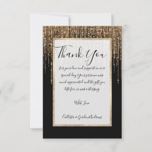 Luxury Chic Black Gold Sparkly Glitter Fringe Thank You Card
