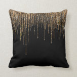 Luxury Chic Black Gold Sparkly Glitter Fringe Throw Pillow<br><div class="desc">This glamorous and luxury print is the perfect design for the stylish and trendy woman. It features a faux sparkly gold glitter fringe curtain with faux glitter typography on top of a simple black background. It's an elegant, chic, trendy, and modern bling design with a Hollywood vibe! ***IMPORTANT DESIGN NOTE:...</div>