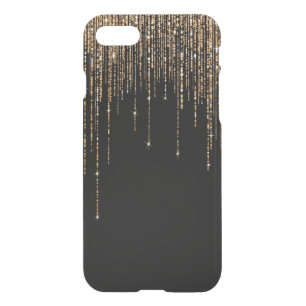 Luxury Chic Black Gold Sparkly Glitter Fringe iPhone SE/8/7 Case
