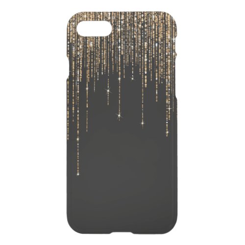 Luxury Chic Black Gold Sparkly Glitter Fringe iPhone SE87 Case