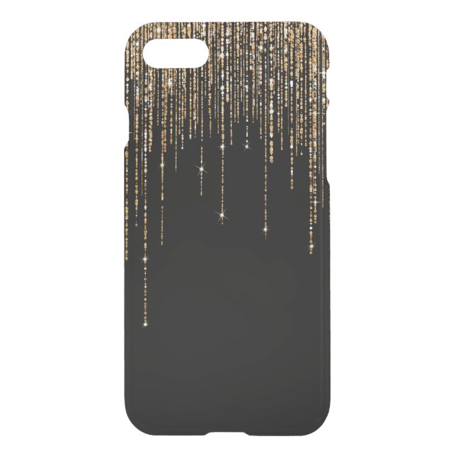 Luxury Chic Black Gold Sparkly Glitter Fringe Uncommon iPhone Case (Back)