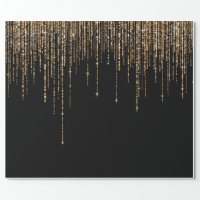 Black gold glitter drips sparkle glam wrapping paper, Zazzle