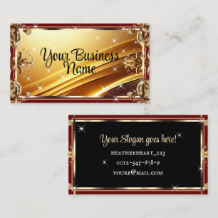 Luxury Chic Black Gold Wine Red Ombre Ornate Business Card