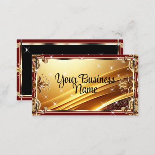 Luxury Chic Black Gold Wine Red Ombre Ornate Business Card
