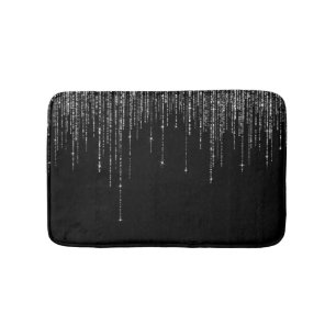 Luxury Chic Black Silver Sparkly Glitter Fringe Bath Mat